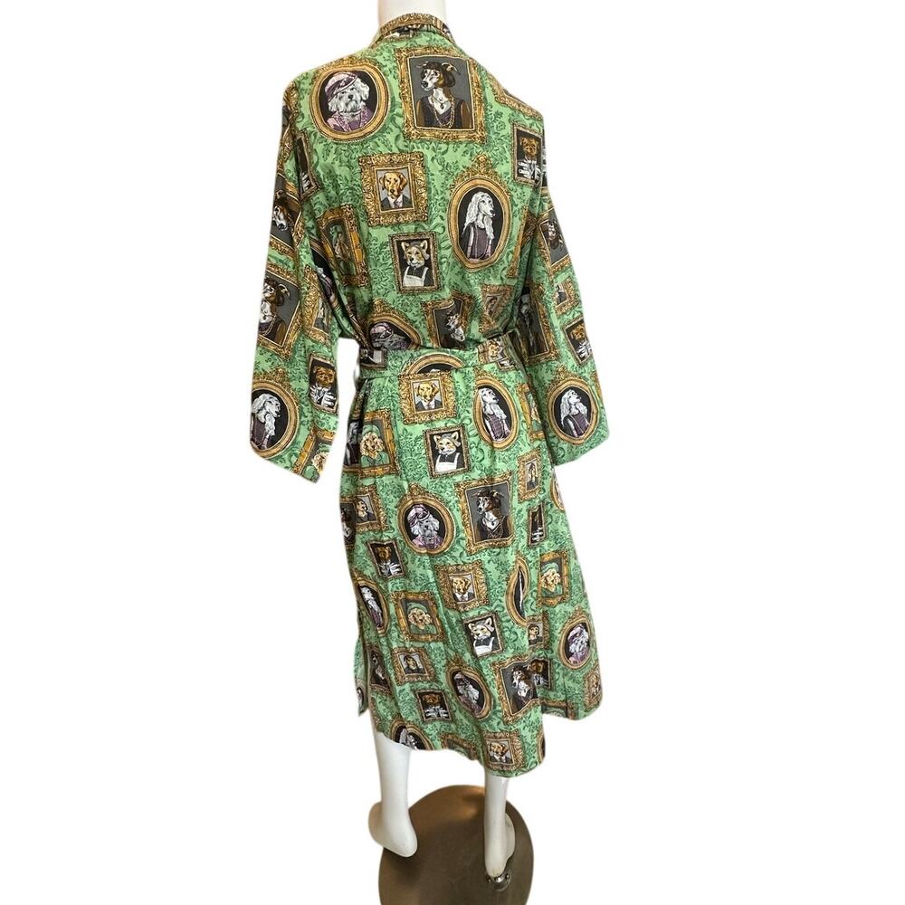 Printfresh Robe L/XL Organic Cotton Dog Print Kimono Green Belted Lounge - Picture 6 of 13